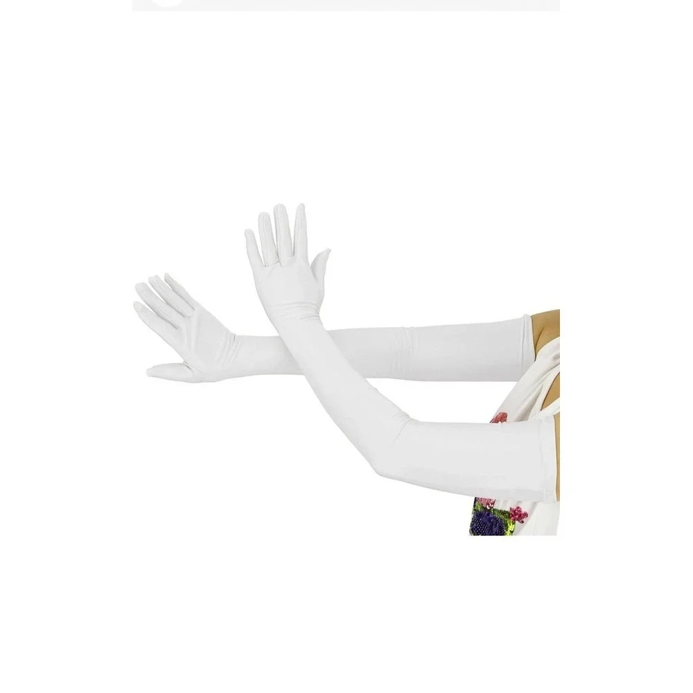 Retro White Satiny Stretch Opera Length Long over Elbow Gloves‎ 19